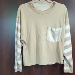 Vintage Izod Tan and White Striped Long Sleeve Tee